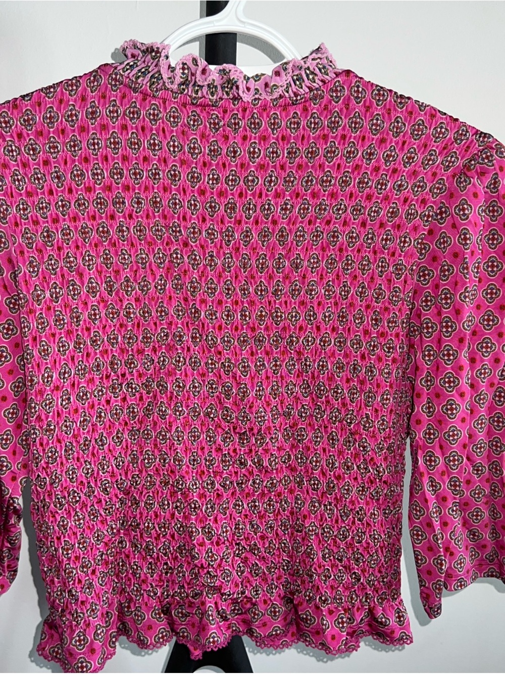 Sandro Pink Smocked Ruffle Neck Top - Picture 5 of 5